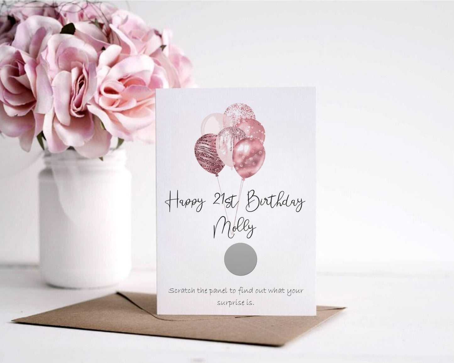 Personalised pink 21st birthday surprise reveal scratch card, birthday scratchcard, 21st birthday scratchcard, birthday suprise reveal