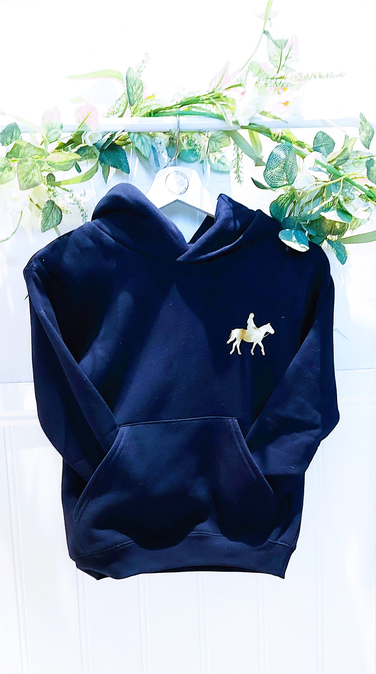 Personalised navy blue horseriding hoodie