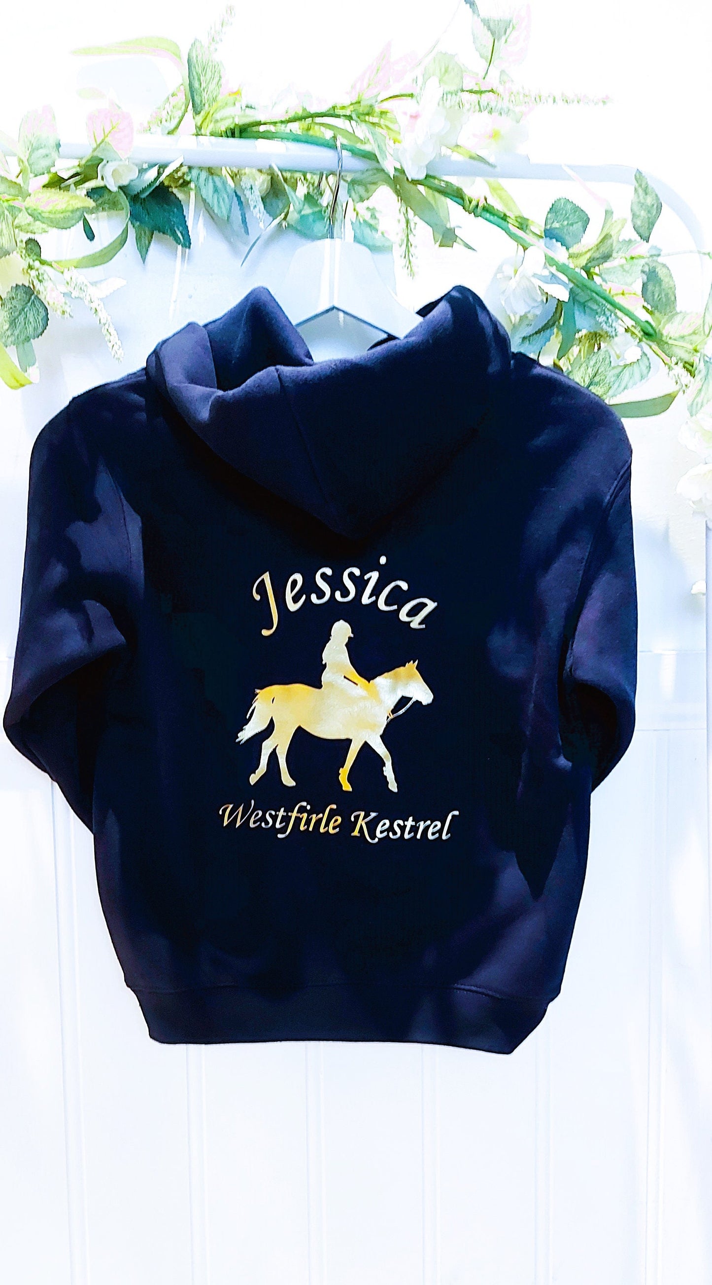 Personalised navy blue horseriding hoodie