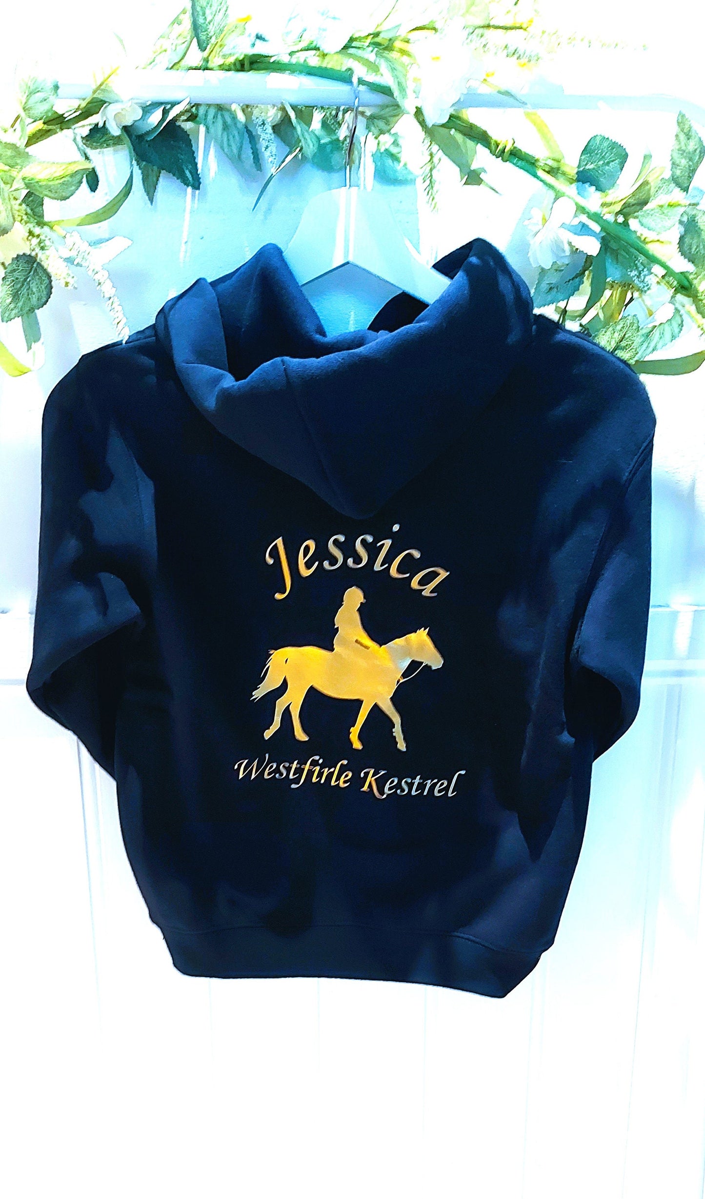Personalised navy blue horseriding hoodie