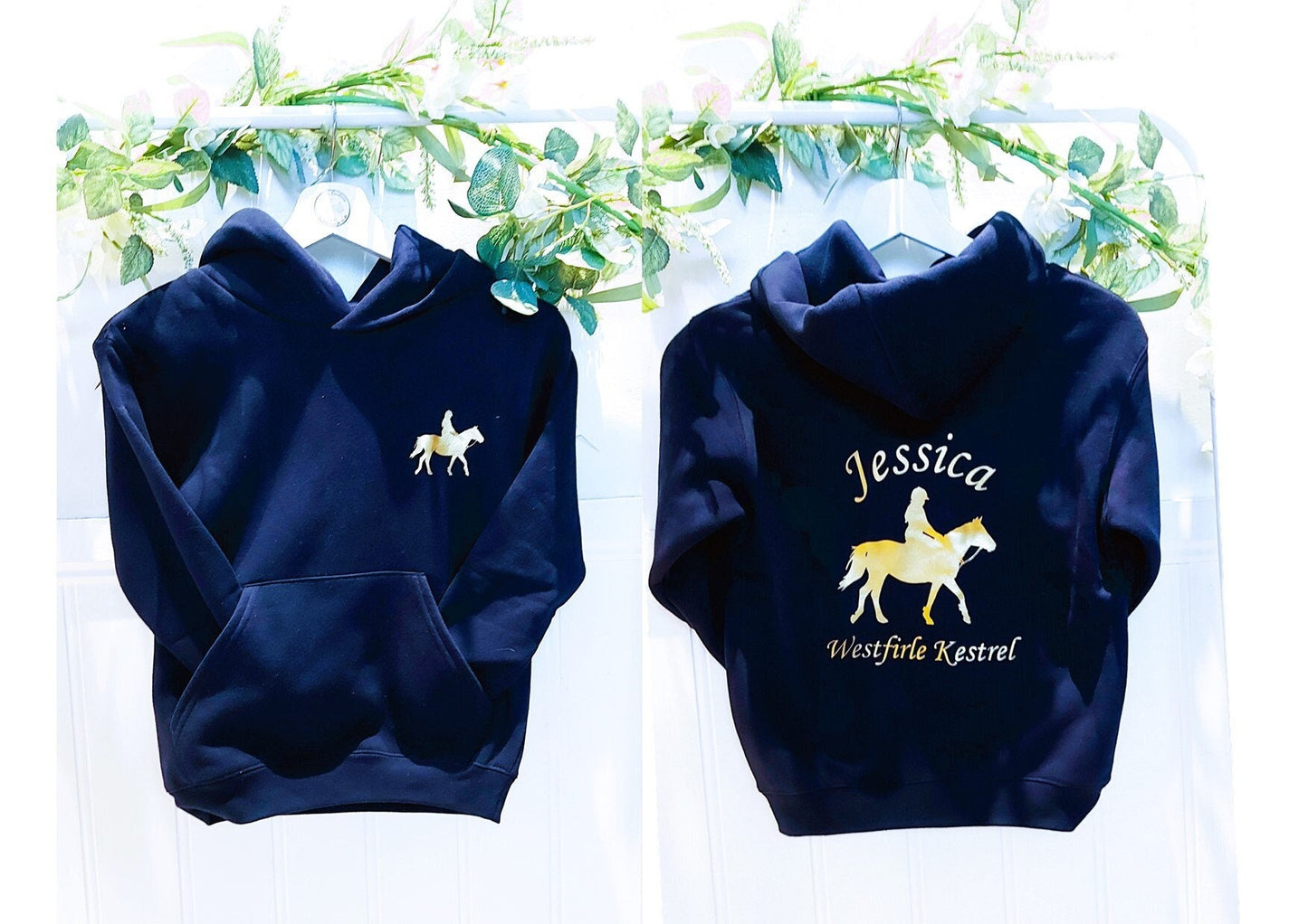 Personalised navy blue horseriding hoodie
