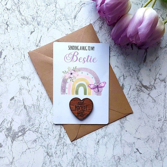 Bestie rainbow Pocket Hug, letterbox gift for my bestie, Pocket hug token, keepsake gift for best friend, Heart Shaped Hug Token, Send a Hug