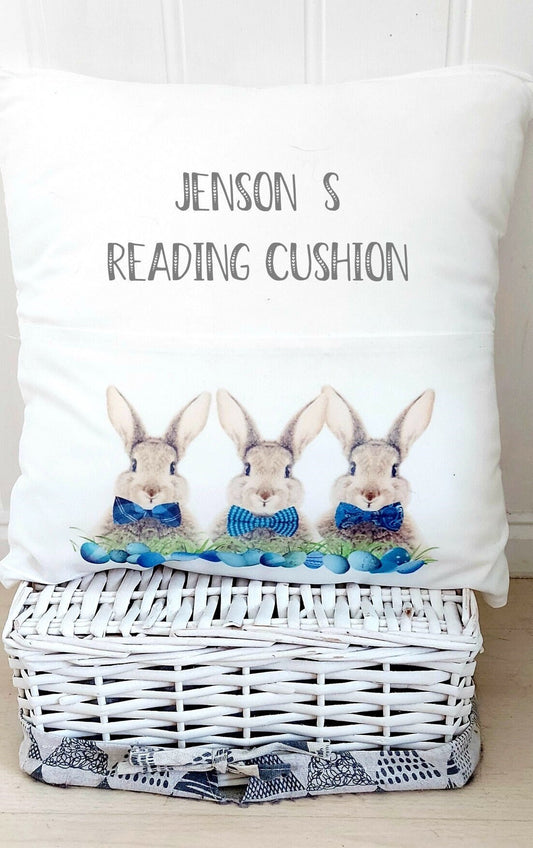 Personalised Easter reading cushion, pocket cushion, Easter present, chocolate alternative, alternative Easter gift