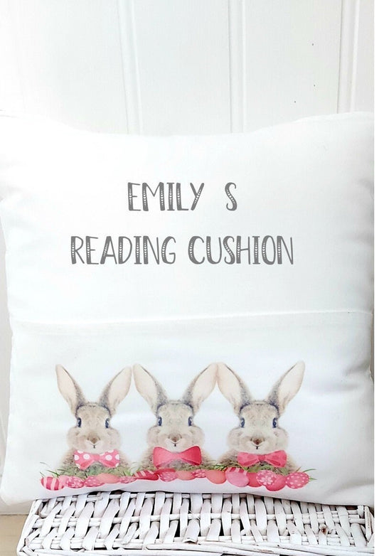 Personalised Easter reading cushion, pocket cushion, Easter present, chocolate alternative, alternative Easter gift