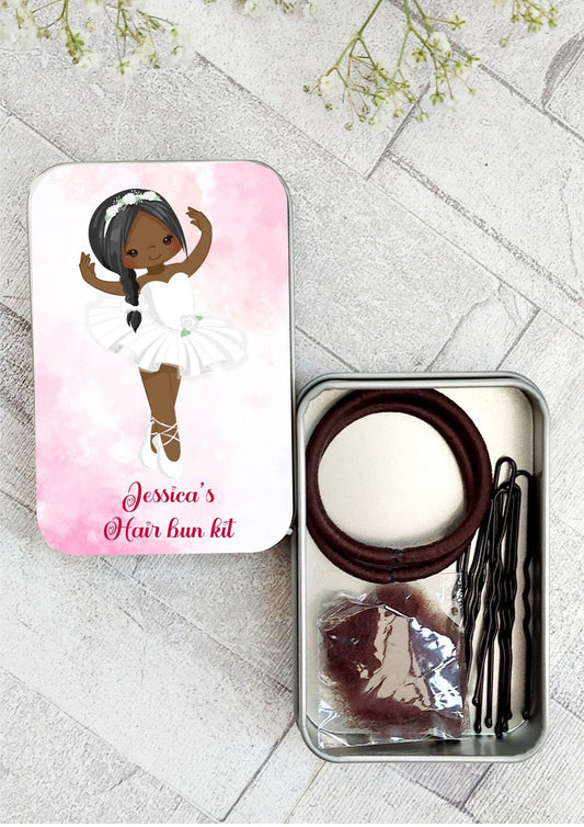 Personalised hair pin tin, hair accessory kit, hair bun in a tin, dance hair accessories, classical bun, Mujka ballerina