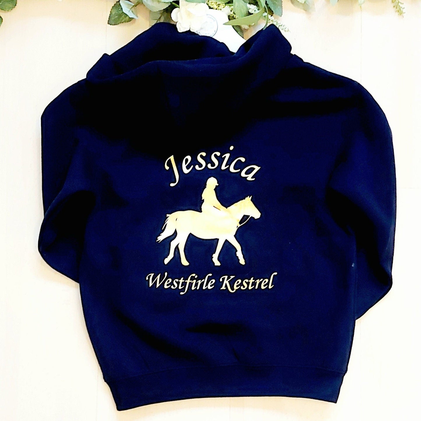 Personalised navy blue horseriding hoodie