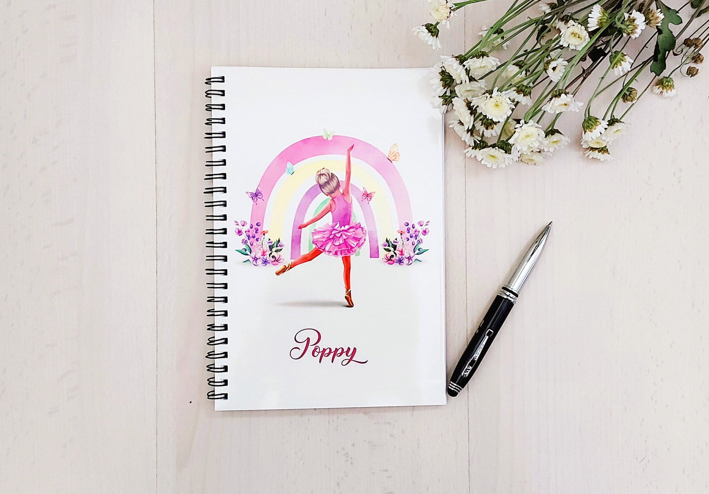 Personalised rainbow ballerina ballet note book, dance notebook, A5 notebook gift for ballerina, dance gift