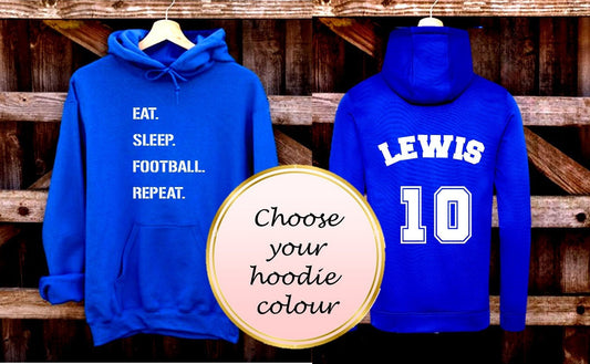 Eat Sleep Football Repeat personalised hoodie, personalised football top, gift for footballer