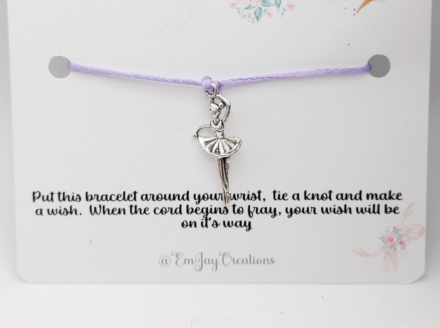 Customizable Ballerina Wish Bracelet for Good Luck in Your Dance Show - Perfect Gift for Dancers, Choose Your Charm and Cord Colour!