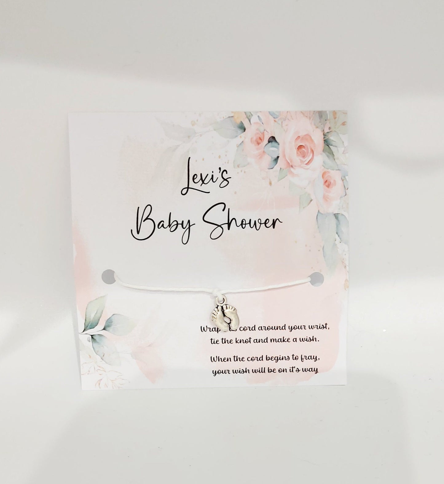 Personalised baby shower wish bracelets, baby shower favours, baby shower gift