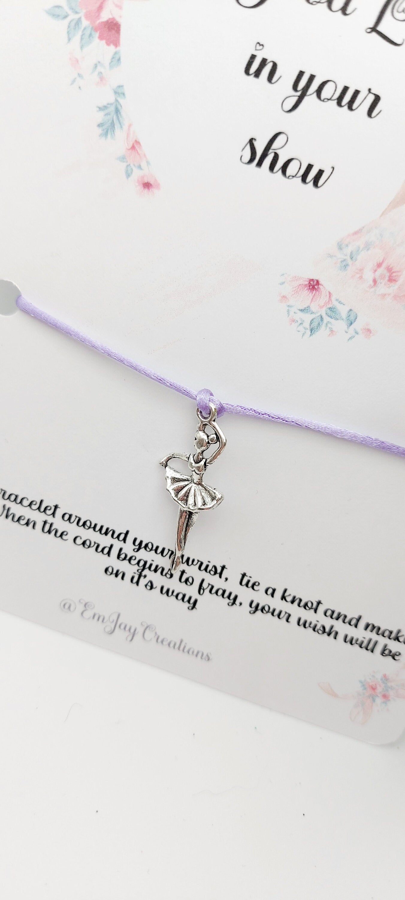 Customizable Ballerina Wish Bracelet for Good Luck in Your Dance Show - Perfect Gift for Dancers, Choose Your Charm and Cord Colour!