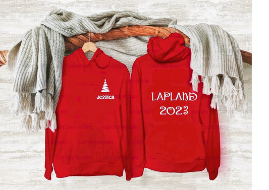 Personalised Lapland 2023 Hoodies - family hoodies - Christmas hoodies, red Christmas hoodie